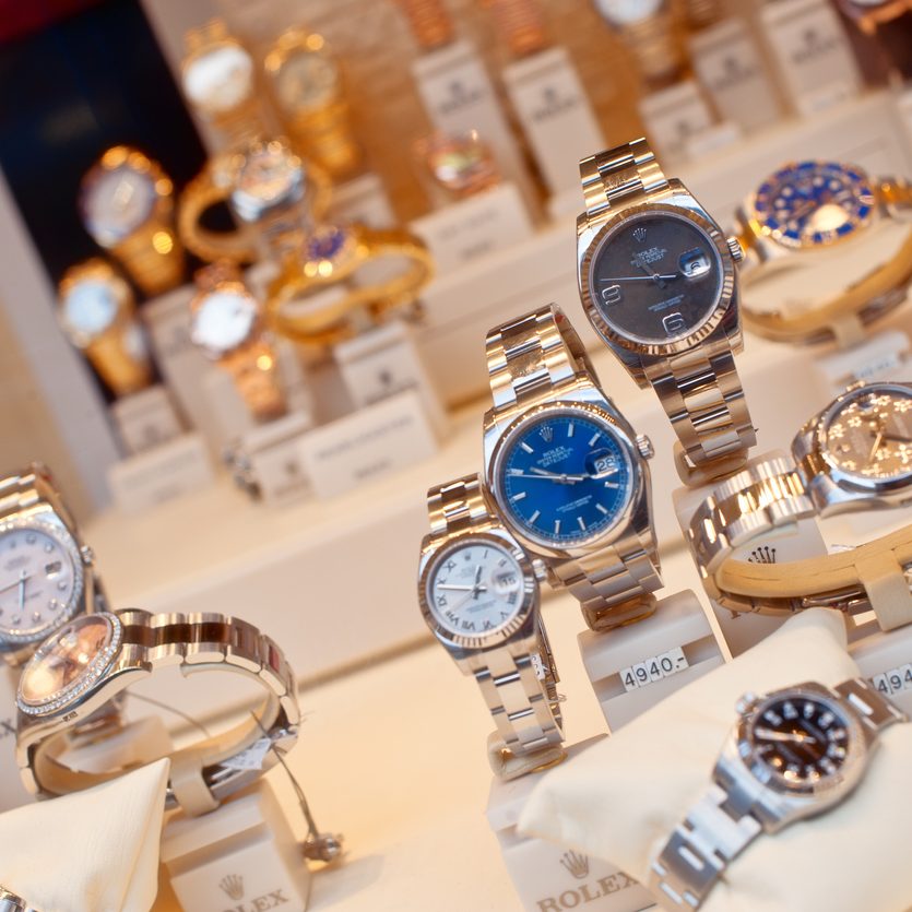 "Berlin German - March 31, 2012: Collection of Rolex watches on display in a showcase of a dealer in Berlin."